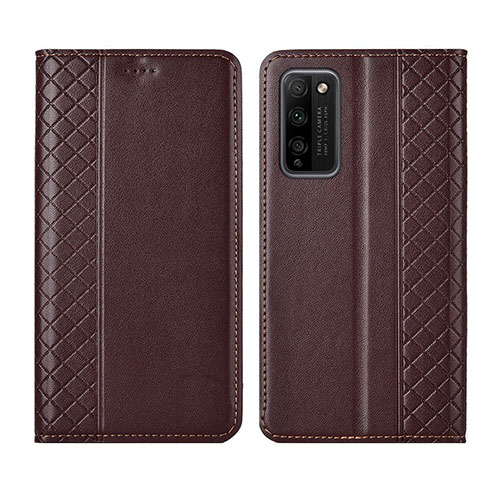 Leather Case Stands Flip Cover L03 Holder for Huawei Honor 30 Lite 5G Brown