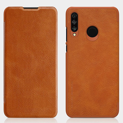 Leather Case Stands Flip Cover L03 Holder for Huawei Nova 4e Brown