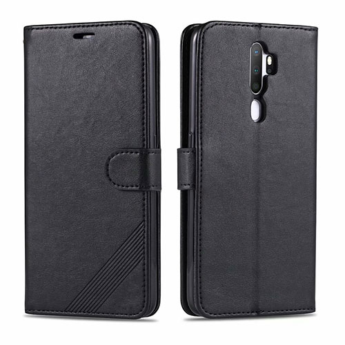 Leather Case Stands Flip Cover L03 Holder for Oppo A9 (2020) Black