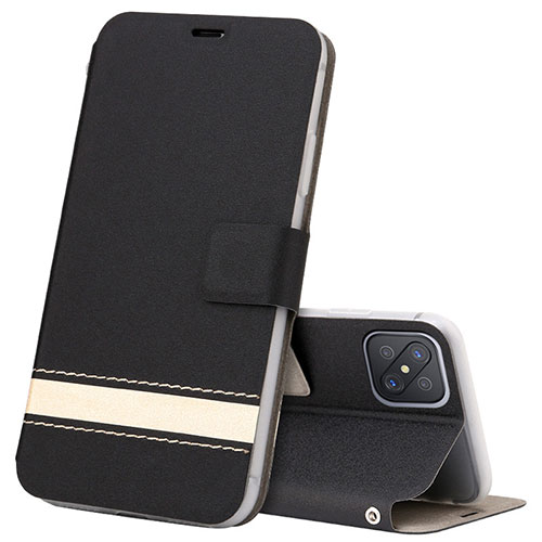 Leather Case Stands Flip Cover L03 Holder for Oppo Reno4 Z 5G Black