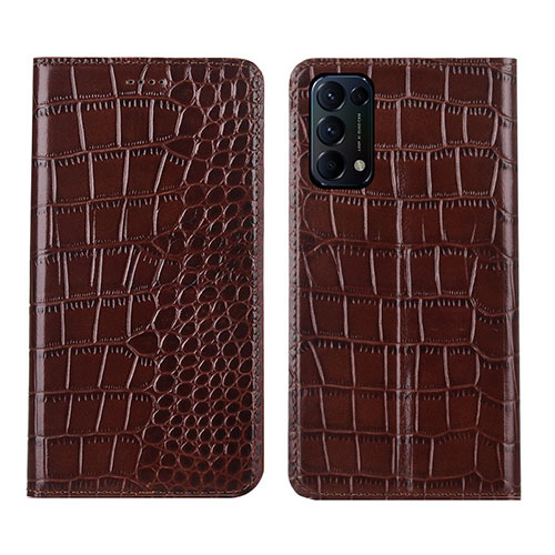 Leather Case Stands Flip Cover L03 Holder for Oppo Reno5 5G Brown