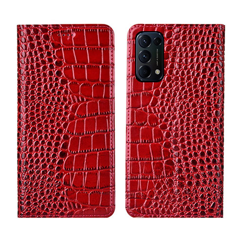 Leather Case Stands Flip Cover L03 Holder for Oppo Reno5 Pro 5G Red