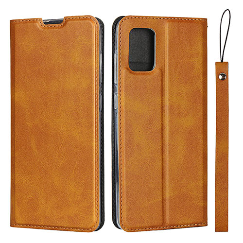 Leather Case Stands Flip Cover L03 Holder for Samsung Galaxy A51 4G Light Brown