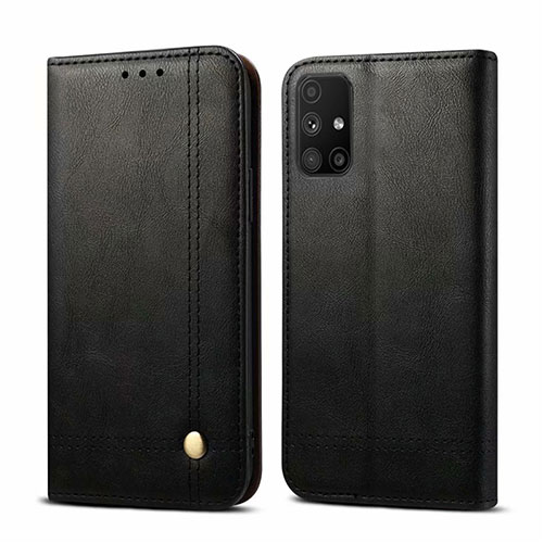 Leather Case Stands Flip Cover L03 Holder for Samsung Galaxy M51 Black