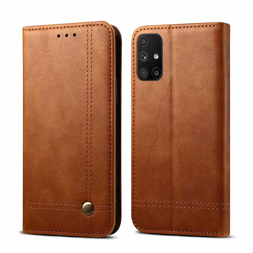 Leather Case Stands Flip Cover L03 Holder for Samsung Galaxy M51 Light Brown