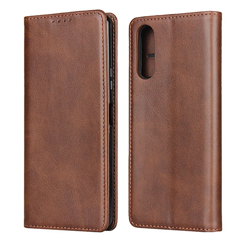 Leather Case Stands Flip Cover L03 Holder for Sony Xperia 10 II Brown