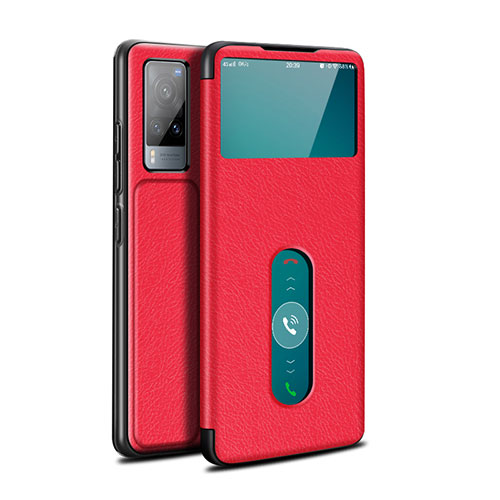 Leather Case Stands Flip Cover L03 Holder for Vivo X60T 5G Red
