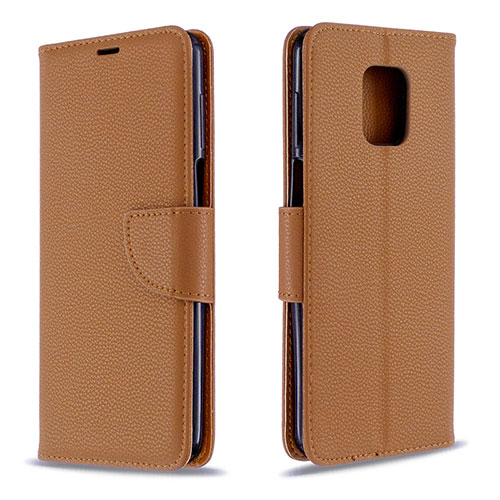 Leather Case Stands Flip Cover L03 Holder for Xiaomi Redmi Note 9S Brown