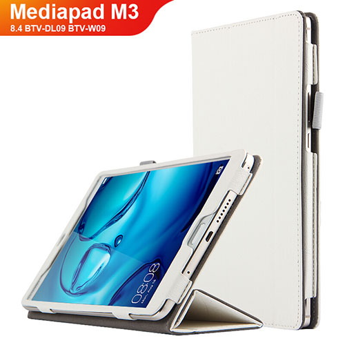 Leather Case Stands Flip Cover L04 for Huawei Mediapad M3 8.4 BTV-DL09 BTV-W09 White