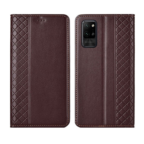 Leather Case Stands Flip Cover L04 Holder for Huawei Honor Play4 Pro 5G Brown