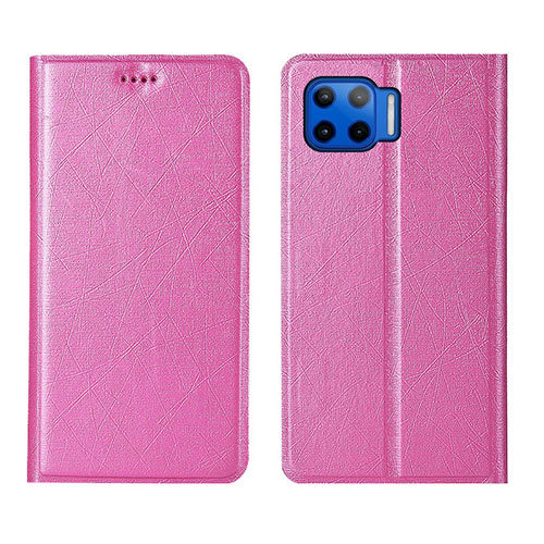 Leather Case Stands Flip Cover L04 Holder for Motorola Moto One 5G Pink