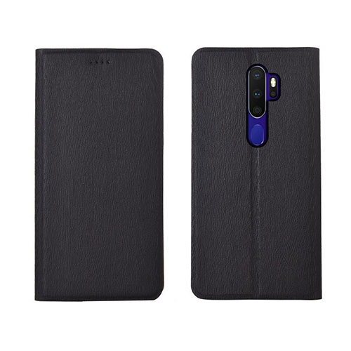 Leather Case Stands Flip Cover L04 Holder for Oppo A5 (2020) Black