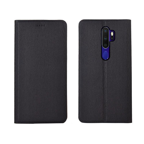 Leather Case Stands Flip Cover L04 Holder for Oppo A9 (2020) Black