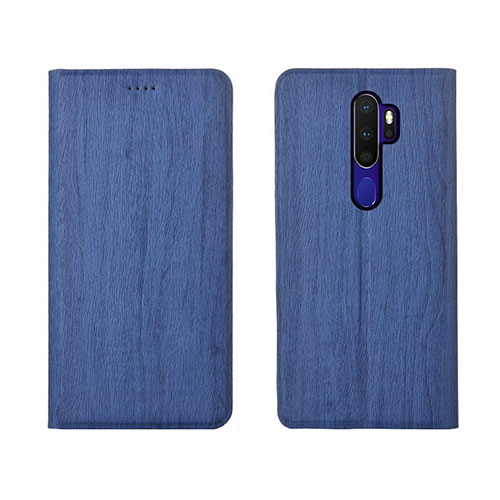 Leather Case Stands Flip Cover L04 Holder for Oppo A9 (2020) Blue