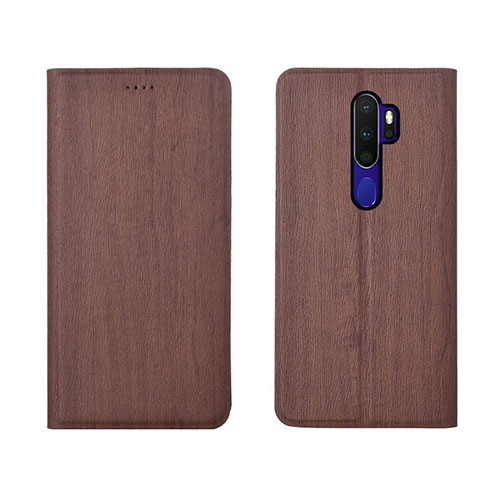 Leather Case Stands Flip Cover L04 Holder for Oppo A9 (2020) Brown
