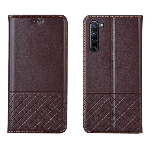 Leather Case Stands Flip Cover L04 Holder for Oppo K7 5G Brown
