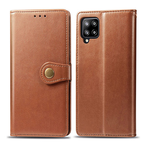 Leather Case Stands Flip Cover L04 Holder for Samsung Galaxy A42 5G Brown