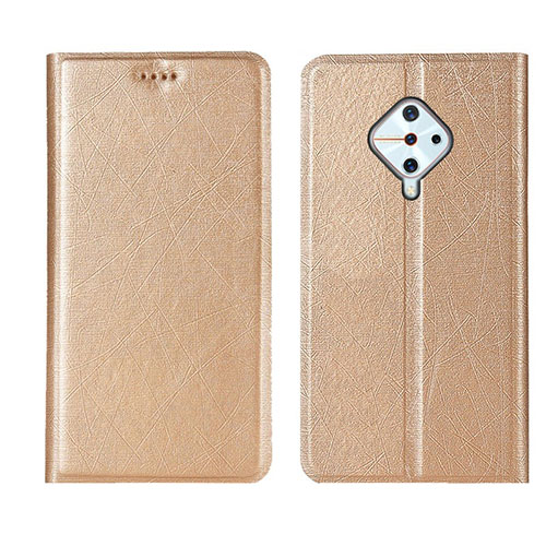 Leather Case Stands Flip Cover L04 Holder for Vivo X50 Lite Gold