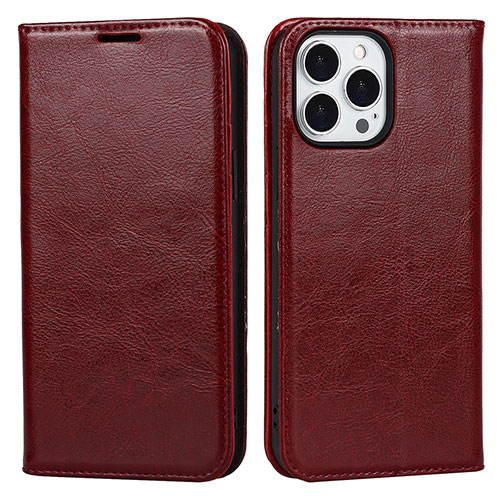 Leather Case Stands Flip Cover L05 Holder for Apple iPhone 13 Pro Red Wine