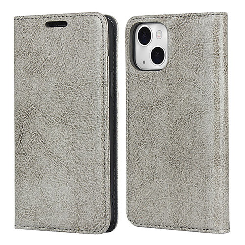 Leather Case Stands Flip Cover L05 Holder for Apple iPhone 14 Gray