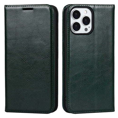 Leather Case Stands Flip Cover L05 Holder for Apple iPhone 14 Pro Green