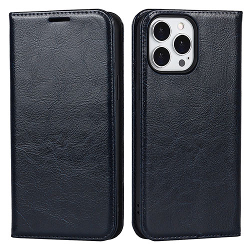 Leather Case Stands Flip Cover L05 Holder for Apple iPhone 14 Pro Max Navy Blue