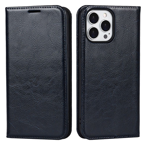 Leather Case Stands Flip Cover L05 Holder for Apple iPhone 14 Pro Navy Blue