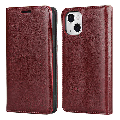 Leather Case Stands Flip Cover L05 Holder for Apple iPhone 14 Red Wine