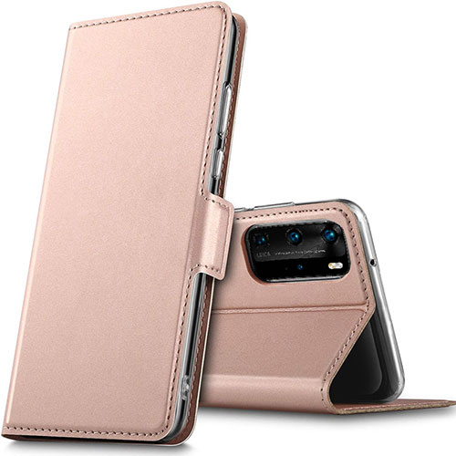Leather Case Stands Flip Cover L05 Holder for Huawei P40 Pro Rose Gold