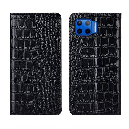 Leather Case Stands Flip Cover L05 Holder for Motorola Moto One 5G Black
