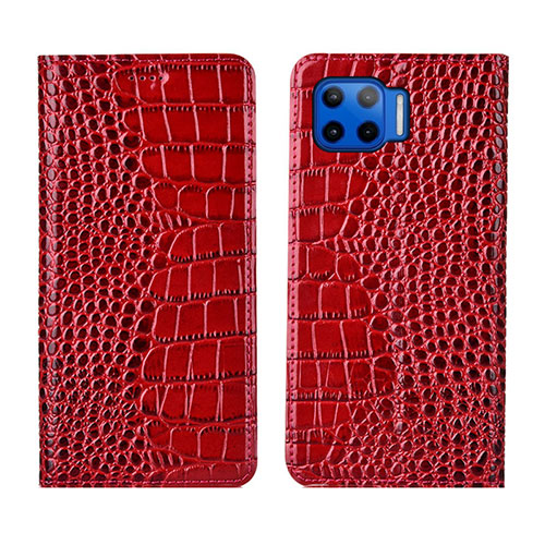 Leather Case Stands Flip Cover L05 Holder for Motorola Moto One 5G Red