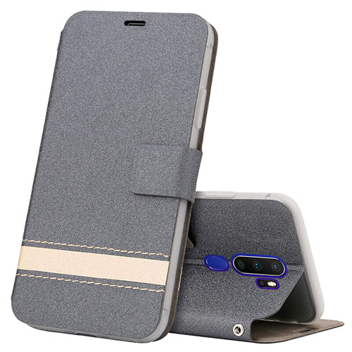 Leather Case Stands Flip Cover L05 Holder for Oppo A9 (2020) Gray
