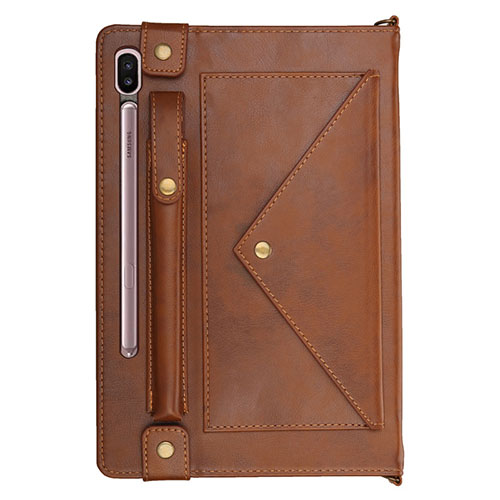 Leather Case Stands Flip Cover L05 Holder for Samsung Galaxy Tab S6 10.5 SM-T860 Brown