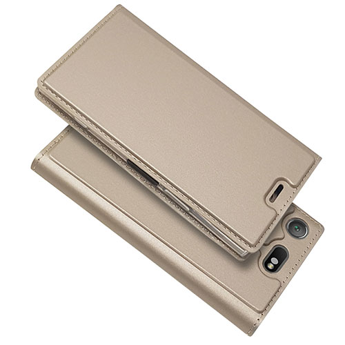 Leather Case Stands Flip Cover L05 Holder for Sony Xperia XZ1 Compact Gold