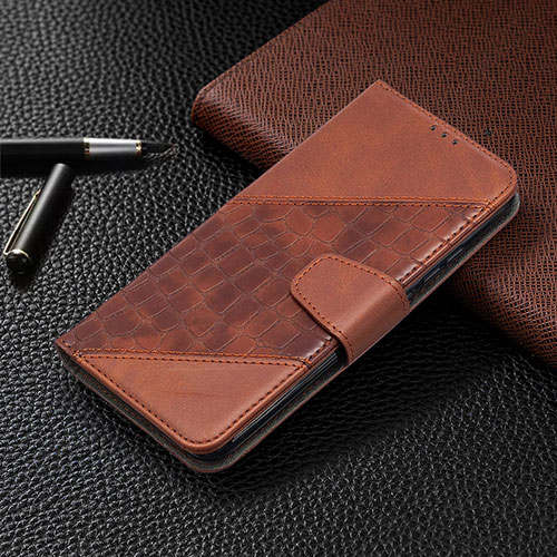 Leather Case Stands Flip Cover L05 Holder for Xiaomi Redmi 9C Brown