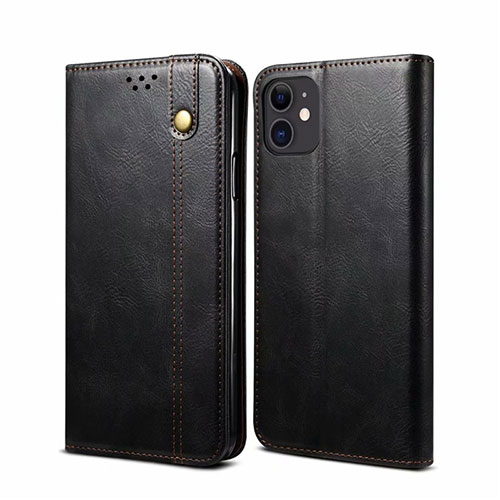 Leather Case Stands Flip Cover L06 Holder for Apple iPhone 12 Black