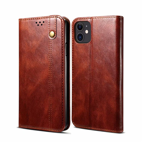 Leather Case Stands Flip Cover L06 Holder for Apple iPhone 12 Brown