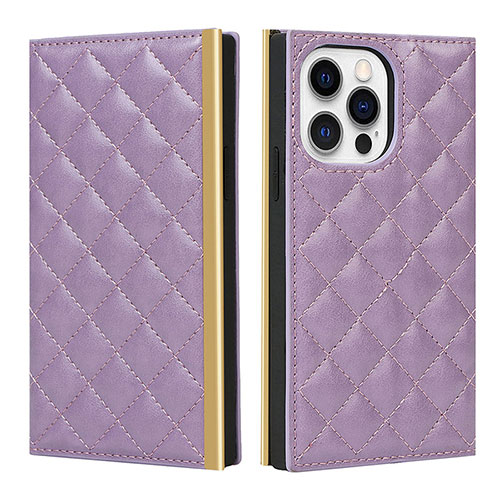 Leather Case Stands Flip Cover L06 Holder for Apple iPhone 14 Pro Max Purple