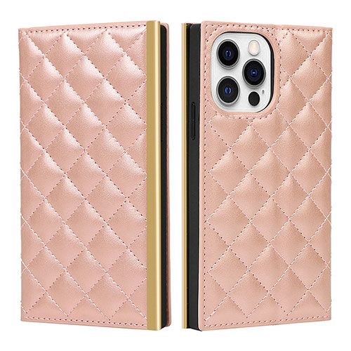 Leather Case Stands Flip Cover L06 Holder for Apple iPhone 14 Pro Max Rose Gold