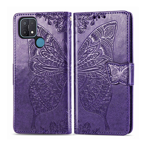 Leather Case Stands Flip Cover L06 Holder for Oppo A15 Purple