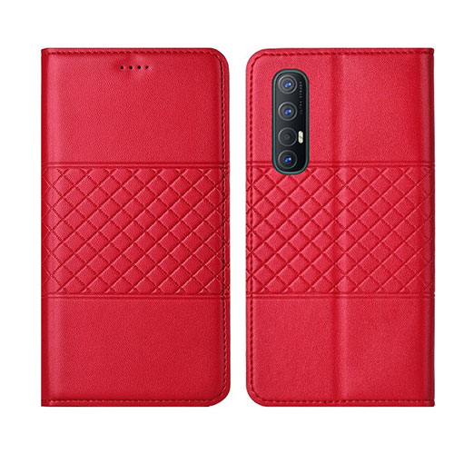 Leather Case Stands Flip Cover L06 Holder for Oppo Reno3 Pro Red
