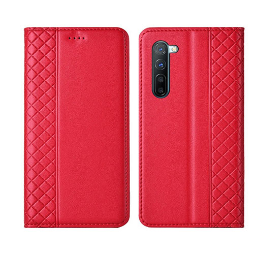 Leather Case Stands Flip Cover L06 Holder for Oppo Reno3 Red
