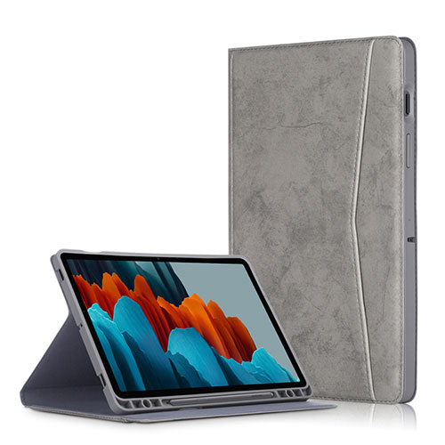 Leather Case Stands Flip Cover L06 Holder for Samsung Galaxy Tab S7 4G 11 SM-T875 Gray