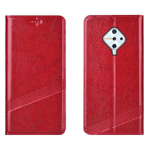 Leather Case Stands Flip Cover L06 Holder for Vivo X50 Lite Red