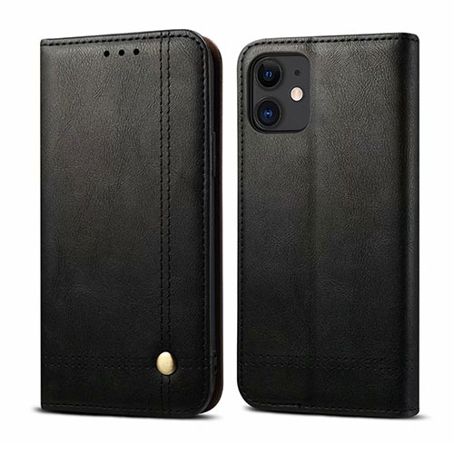 Leather Case Stands Flip Cover L07 Holder for Apple iPhone 12 Black