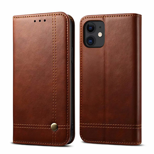 Leather Case Stands Flip Cover L07 Holder for Apple iPhone 12 Brown