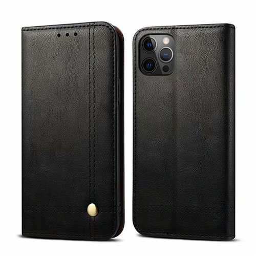 Leather Case Stands Flip Cover L07 Holder for Apple iPhone 12 Pro Black
