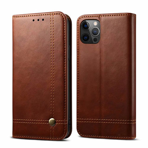 Leather Case Stands Flip Cover L07 Holder for Apple iPhone 12 Pro Brown