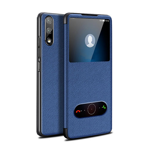 Leather Case Stands Flip Cover L07 Holder for Huawei Honor 9X Blue