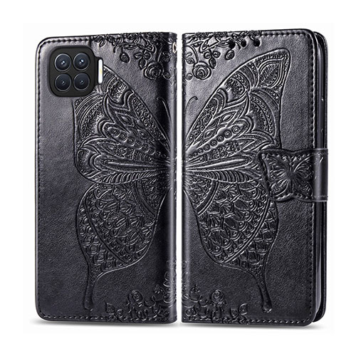 Leather Case Stands Flip Cover L07 Holder for Oppo Reno4 Lite Black